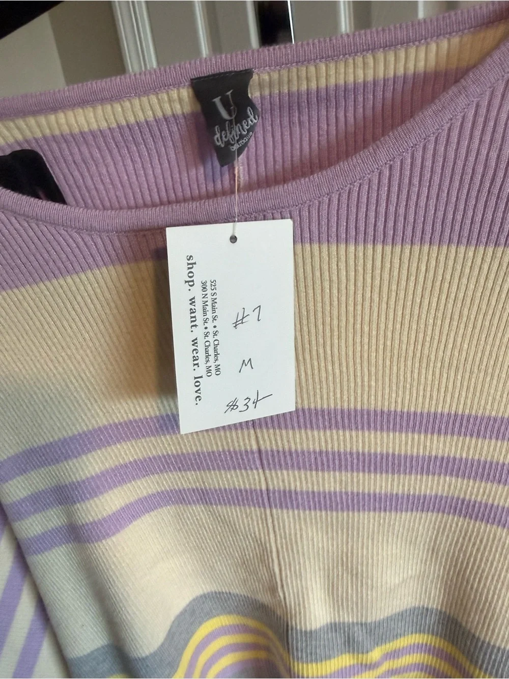 Pastel Striped Boxy Crewneck Sweater - Lavender & Cream